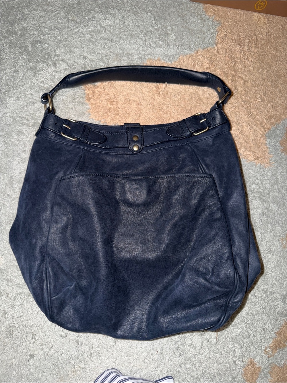 Vanessa Bruno Navy Leather Shoulder Hobo Bag